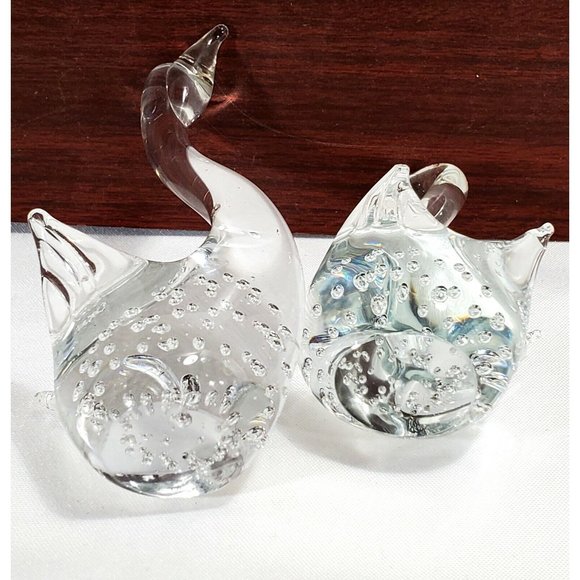 2 Controlled Bubble Art Glass Swan Paperweight Figurine 4.5" crystal bird Flaw - Picture 9 of 12